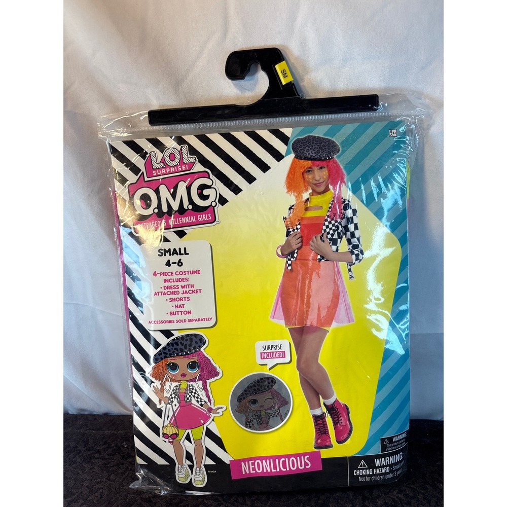 LOL Surprise OMG Neonlicious Costume Kids 4-6‎ Small 4pc Dress Jacket Hat Shorts